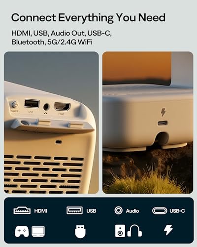 Aurzen EAZZE D1 air Smart Portable Projector, USB-C Powered, Native 1080P | Built-in Apps, HDR10, WiFi & Bluetooth, Auto Focus & Keystone, Power Bank Supported, DoIby Audio Outdoor Movie Projector