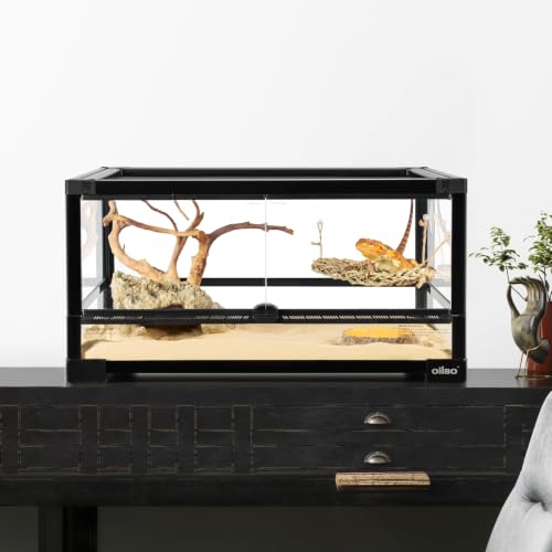 20 Gallon Tempered Glass Reptile Tank, 24" x 18" x 12" Reptile Terrarium with Sliding Doors Front Opening Reptile Enclosure with Top Screen Ventilation (Knock-Down) - size: 24" x 18" x 12"