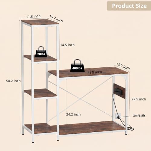 VOWNER 20-29 Gallon Fish Tank Stand with Power Outlet, Wood Aquarium Stand with Shelves for Fish Tank Accessories Storage, Heavy Duty Metal Frame, Turtle Reptile Terrarium Stand, Load 500lb, White - color: White