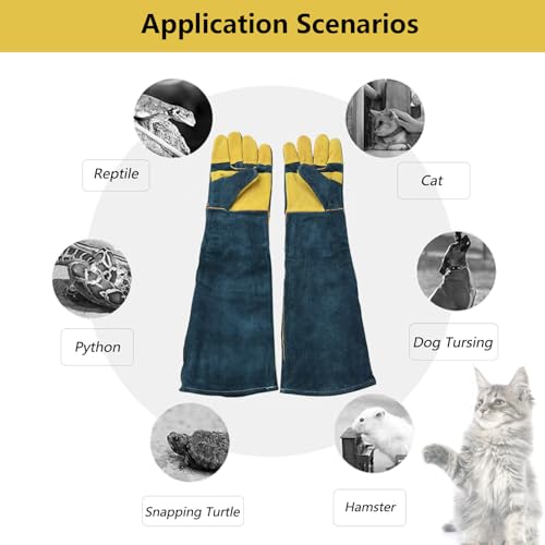 Animal Handling Gloves Bite Proof, 60cm/ 23.6In Scratch Resistant Leather Gloves for Grabbing/Grooming/Handling Dog Cat Bird Snake Parrot Lizard Reptile - Reinforced Palm Protection Gloves - color: Improved Yellow Palm, 60 Cm
