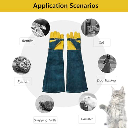 Animal Handling Gloves Bite Proof, 60cm/ 23.6In Scratch Resistant Leather Gloves for Grabbing/Grooming/Handling Dog Cat Bird Snake Parrot Lizard Reptile - Reinforced Palm Protection Gloves - color: Improved Yellow Palm, 60 Cm