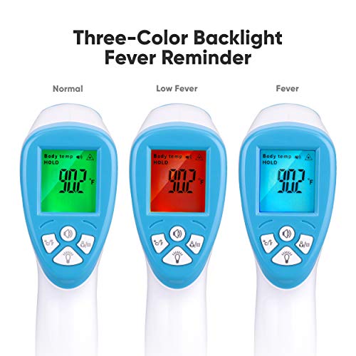 Serenelife Thermometer For Adults Non-Contact Infrared Thermometer Gun, Fast Accurate Readings, High-Fever Temperature gun Alert with 3-in-1 Readings
