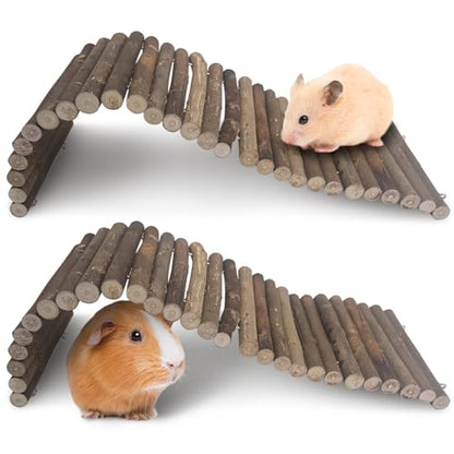 Hamiledyi 2 PCS Natural Wood Hamster Bridge, Bendable Climbing Ladder Small Animal Cage Accessories for Dwarf Hamster, Gerbils, Mice, Sugar Glider (15.7×5.9 in) - size: 15.7" × 5.9" (2 pcs)