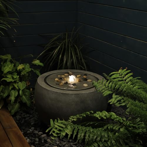 Tankana Garden Medium Water Fountain Outdoor Bubbler Water Feature Indoor with Lights & Pump and Pebbles Waterfall Fountains for Patio Deck Yard Home Decor Gray, 18 "L x 18" W x 11.5" H