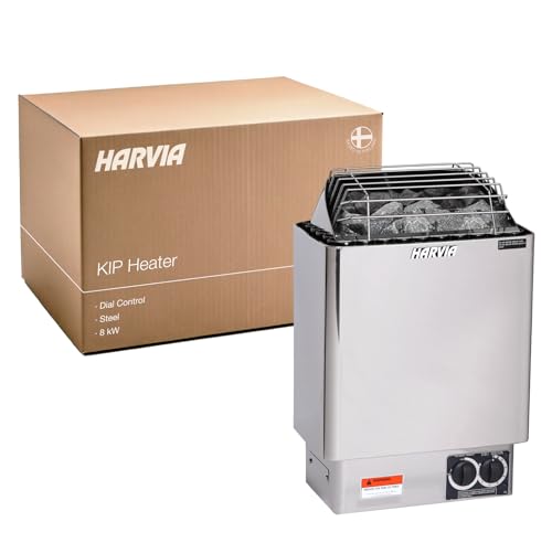 Harvia KIP Sauna Heater, Wall Mounted Electric Sauna Stove, Stainless Steel 240v Heater with Sauna Stones Included, Large Stone Cavity for Maximum Heat Release (8kW - Dials) - style: 8kW - Dials