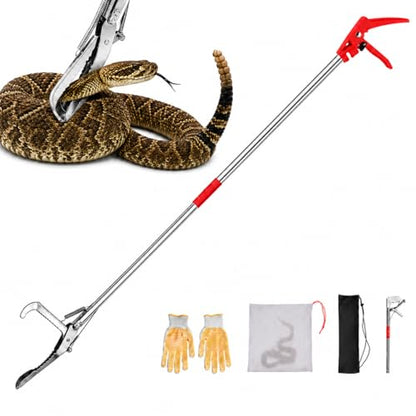 78" Snake Grabber, Foldable Stainless Steel Snake Catcher with Lock | Ideal for safely catching and relocating snakes with a foldable stainless steel design, wide jaw, secure lock, and long reach - size: 78" snake grabber