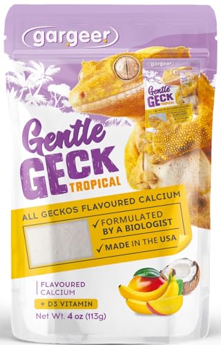 4oz Gecko Calcium with D3, Phosphorus-Free, Ultrafine, Made in USA | Essential D3 calcium supplement for non-UVB setups. Organic banana, mango & coconut dust coats live insects easily