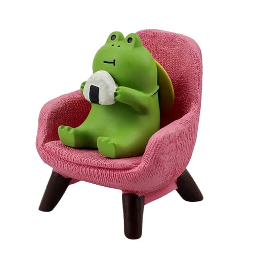 Refintural Miniature Frog Figurines Statue - Cute Frog Sculpture for Outdoor Fairy Garden and Desk Decorations - Adorable Frog Figurine Statue Decor for Plant Shelf Desk Office Bedroom(Pink Sofa) - color: 08-riceball Frog-sofa-pink