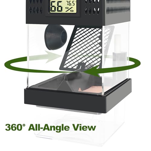 Pre-Assembled Jumping Spider Enclosure,Spider Enclosure with Thermometer and Self-Humidifying Device,Insect Terrarium with All-Side Ventilation, Praying Mantis Habitat,Includes a Hideout.