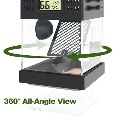 Pre-Assembled Jumping Spider Enclosure,Spider Enclosure with Thermometer and Self-Humidifying Device,Insect Terrarium with All-Side Ventilation, Praying Mantis Habitat,Includes a Hideout.