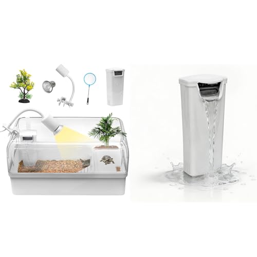 Turtle Tank Acrylic Habitat Kit with Silent Filter & Bottom Drain,UVB Basking Platform Light,Multi-Zone Aquatic Tortoise Enclosure and Filter