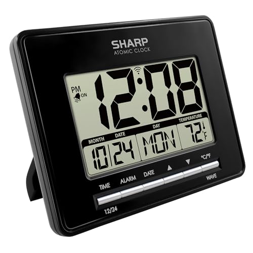 Sharp Atomic Digital Alarm Clock | Auto Set, Time Display, Date Display, Temperature Display