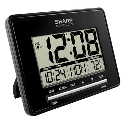 Sharp Atomic Digital Alarm Clock | Auto Set, Time Display, Date Display, Temperature Display