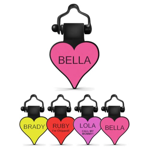 The Original Silicone Silent Dog Tag - Personalized Engraved Soundless Pet ID - As Seen On Shark Tank - Durable - Never Fades - Heart - Pink - color: Pink, size: Heart