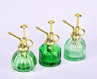 Glass Plant Mister Spray Bottle, 6.5" Green Glass Water Spray Bottle with Gold Top Pump Small Watering Can, Small Plant Sprayer Mister for Indoor Outdoor House, Green+Gold (Green+Gold C) - style: Green+Gold C