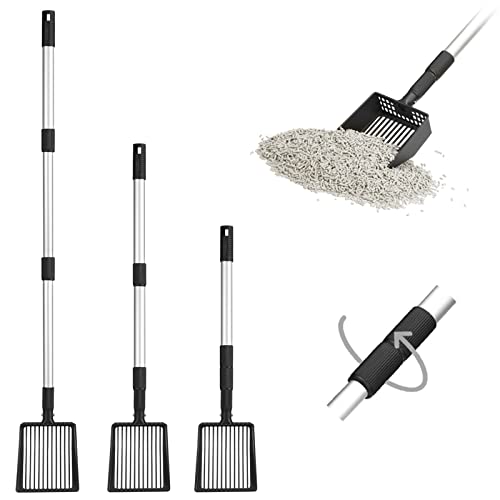 PUPTECK Metal Cat Litter Scoop Adjustable Long Handle Stainless Steel | Fast Sifting Chicken Poop Scooper Coop Accessories, Heavy Duty & Non-Stick Kitty Litter Sifter with Deep Shovel - size: 21"-40"(Adjust by rotating)