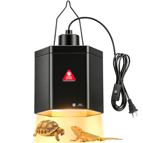 Yoobao 5.9" Reptile Heat Lamp Fixture, 100W Hexagonal Reflector with Hook | Hook or Flat Base.High Temp Warning Sticker. For Basking & Ceramic Bulbs,UVB/UVA.Bearded Dragon,Turtle,Snake Terrarium