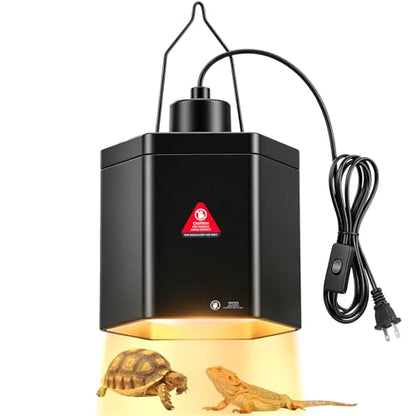 Yoobao 5.9" Reptile Heat Lamp Fixture, 100W Hexagonal Reflector with Hook | Hook or Flat Base.High Temp Warning Sticker. For Basking & Ceramic Bulbs,UVB/UVA.Bearded Dragon,Turtle,Snake Terrarium
