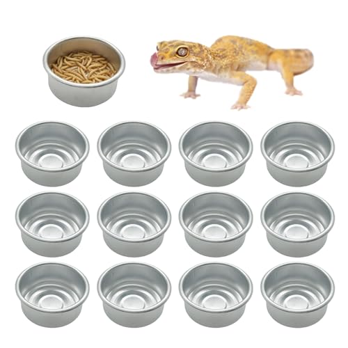 14 Pcs Gecko Food Cups, Crested Gecko Food Dish, 0.5oz Metal Reptile Feeding Cups, Feeder Ledge Accessories Supplies for Crested Gecko, Lizard, Tarantula and Small Pet