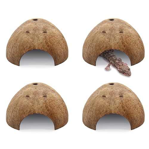 PINVNBY 4 PCS Natural Coconut Reptile Hideouts Lizard Coco Hut Hermit Crab Hut Aquarium Fish Hide Cave Spider Snail Climber Toys - size: 4 PCS Smooth Surface
