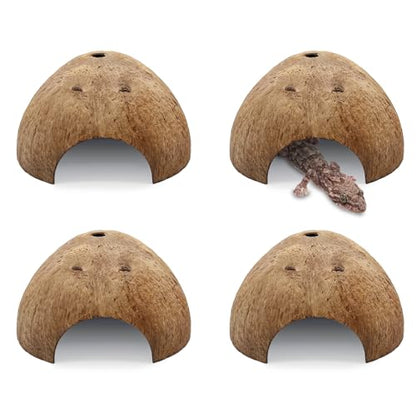 PINVNBY 4 PCS Natural Coconut Reptile Hideouts Lizard Coco Hut Hermit Crab Hut Aquarium Fish Hide Cave Spider Snail Climber Toys - size: 4 PCS Smooth Surface