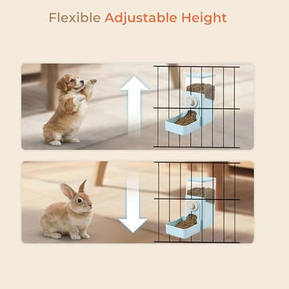 41 oz Hanging Gravity Feeder for Small Animals, Rabbits & Guinea Pigs | Adjustable Cage Height | No-Open-Cage Refill | Space-Saving | Clear Reservoir | Versatile Food Compatibility - color: Light Blue