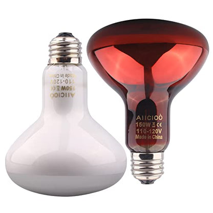 Aiicioo Reptile Heat Lamp Combo Set - 150W Day and Night Reptile Light Bulb Infrared Basking Bulb for Bearded Dragon Lizard Turtle Hermit Crab Leopard Gecko Snake Chameleon Tank - color: Red & White, size: 2 Piece Set