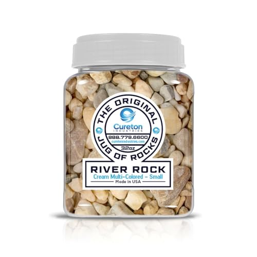 32 oz Jug Multicolor Cream Small River Rock, ½-1½ inch size, for indoor outdoor decor, vase filler, candles, art, crafts, aquariums, fairy gardens, planters, tablescapes, terrariums - color: Cream River Rock, size: Small