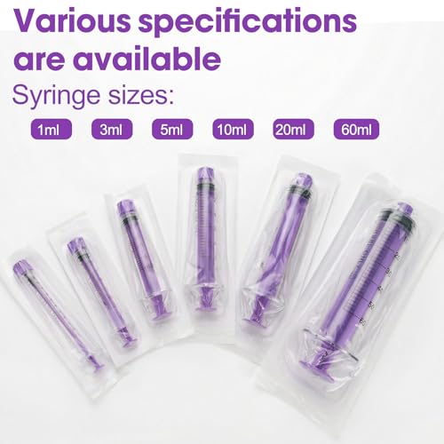 1ml/cc Syringes with Cap - Plastic Syringe for Liquid, Feeding, Pack of 20 | Purple, Individually Wrapped - size: 1ml syringe with cap