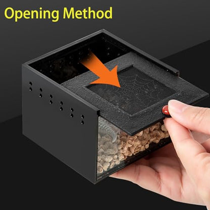 Black Acrylic Jumping Spider Enclosure Cage for Insect Reptile Isopods | Semi-concealed Portable Breeding Enclosure, Sliding Lid Handheld Design Easy to Observe Jumping Spiders and small pets