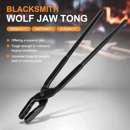 Beginner Blacksmith Starter Assembled Bladesmith Knife Making Tongs Anvil Vise Forge Wolf Jaw Tongs (16 in) - size: 16 in