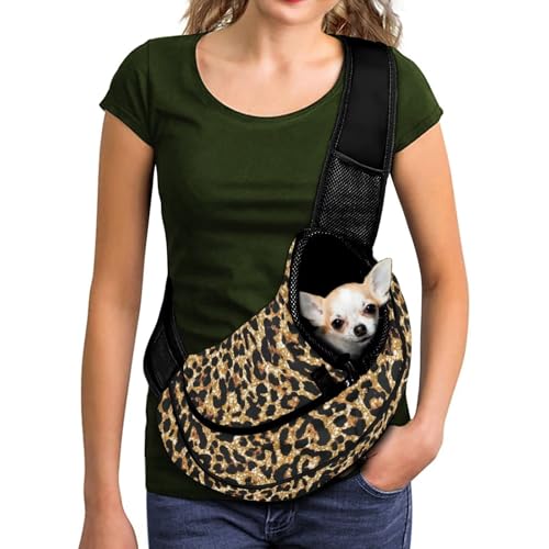COEQINE Dog Carrier for Medium Dogs Hands-Free Leopard Print Front View Cat Sling Bag Small Cats Jungle Adventure Satchel - color: Cheetah Burst Leopard Print