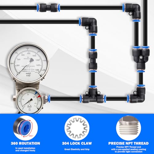 1/4" Air Line Tubing Kit,100 FT(30m)1/4 Inch DOT Air Line SAE j844 PA Nylon Air Hose Quick Connect Fittings with Cutter and Teflon Tape,1/4" Air Hose Kit for Pneumatic System Or Fluid Transfer(27 PCS) - size: 27PCS & 100FT 1/4" Air Line