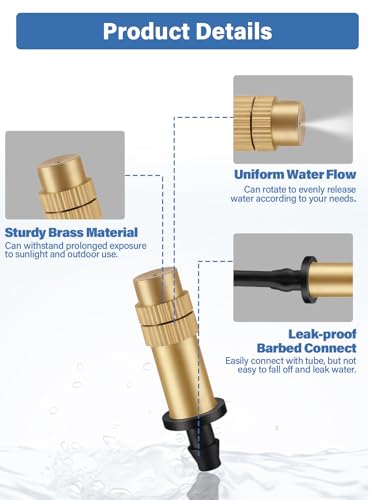 Kalolary 30PCS Adjustable Brass Misting Nozzles for Summer Cooling | Copper Misting Cooling Fittings Atomizing Water Mister Nozzles Parts for Lawn Courtyard Outdoor Sprayer Cooling System