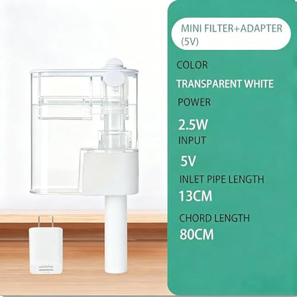 Hang On Back Aquarium Filter for 2–10 Gallon Fish Tank, Ultra Quiet Small Aquarium Filter for Home Use, Adjustable Waterfall Oxygenation, 2.5W USB Powered, Clear Compact Design