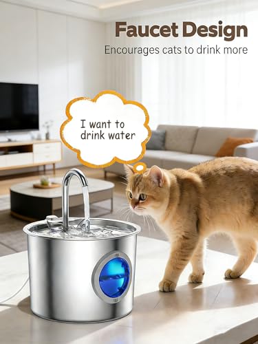 Cat Water Fountain Advanced 304 Stainless Steel 2.2L/74oz with Detachable Tank, Easy to Clean, Automatic Pet Fountain Quiet Cats Water Dispenser, Perfect for Cats Dogs Indoor