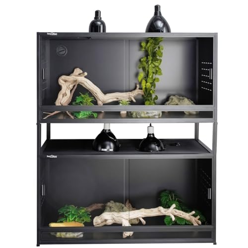 2-Tier Stackable 40x16x16 44 Gallon PVC Reptile Enclosure System, Two Habitats with Spacer Kit