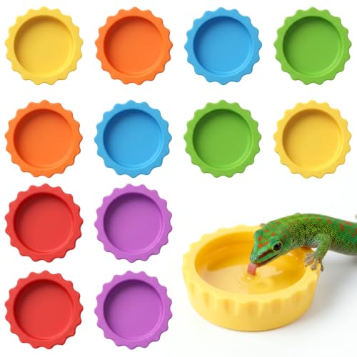 12 PCS Crested Gecko Food Dish, Reusable Reptile Water Dish Feeding Cups | Silicone Small Gecko Feeding Cups for Hermit Crab, Tarantula, Isopods, Snails and Lizard (6 Colors)