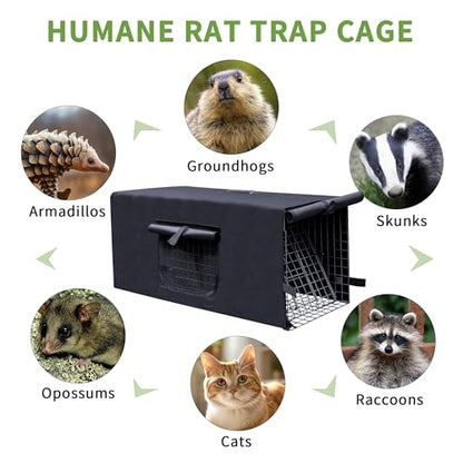 Live Animal Trap Cage with Cover, Heavy Duty Cat Trap for Stray Cats | Folding Skunk Traps Cage with Real Door for Raccoon, Groundhog, Skunk, Feral Cats, Squirrel-(32 x 10 x 12 inches)