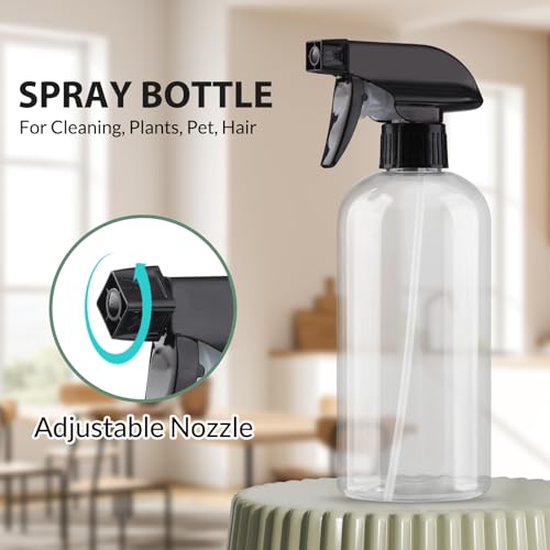 Bynccea Plastic Spray Bottles 2 Pack Clear Empty Spray Bottle 16oz 500ml Squirt Bottle Sprayer for Hair, Cleaning, Plants