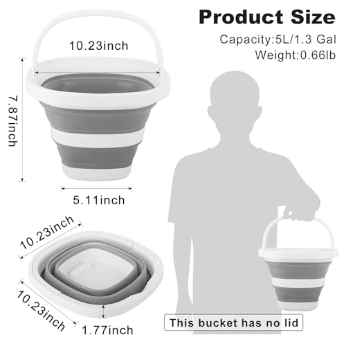 Collapsible Bucket 5L, Foldable Mop Bucket Car Wash Buckets with Handle for Cleaning Supplies, Portable Sink Wash Basin Storage Bin Ice Tub for Fishing Beach Outdoor Camping Kitchen RV Accessories - color: Gray, size: 5L