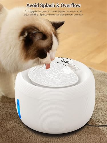 SIBAYS 3.5L Cat Water Fountain, 118oz Large Capacity Pet Water Fountain for Cats Indoor, Automatic Quiet Cat Fountains for Drinking, Dog Water Bowl Dispenser with Visible Window& LED Light(FS77,White) - color: White