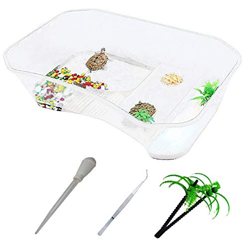 PINVNBY Plastic Turtle Tank Reptile Habitat Pet Terrariums Turtles Tank Aquarium Terrapin Topper Basking with Platform Plants,Durable,Safe, Non-Toxic(White) - color: White, size: 【1 PCS】