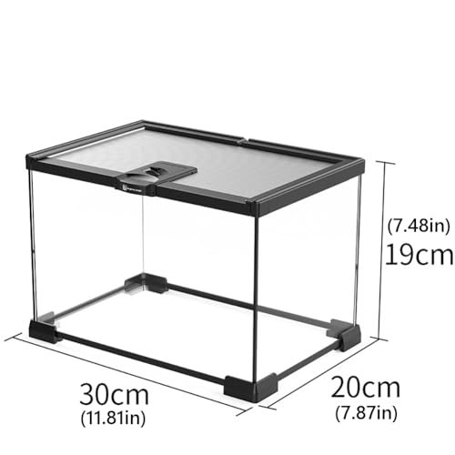 Reptile Float Glass Growth Tank, Transparent Reptile Terrarium with Wiring Hole, Eco Rainforest Feeding Box, Reptile Breeding Box Suitable for Stacking, Top Screen Ventilation Escape Proof Lid, - color: E