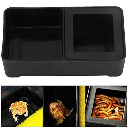 10pcs Reptile Feeder, Mini Double Dish Mealworm Feeder Black Reptile Food and Water Bowl Shelter Hide Bath Toy for Tortoise Gecko Lizard