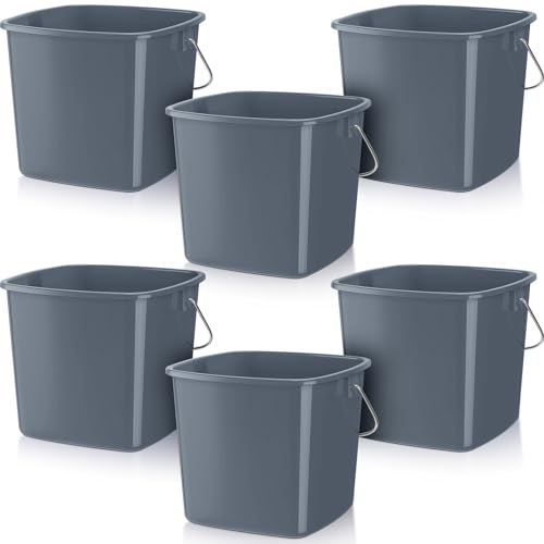 Zhehao 6 Pcs 3 Quart Bucket for Cleaning Small Sanitizer Bucket for Restaurant Square Plastic Pail with Handles for Home, Offices, Commercial Use, Food Service(Gray) - color: Gray