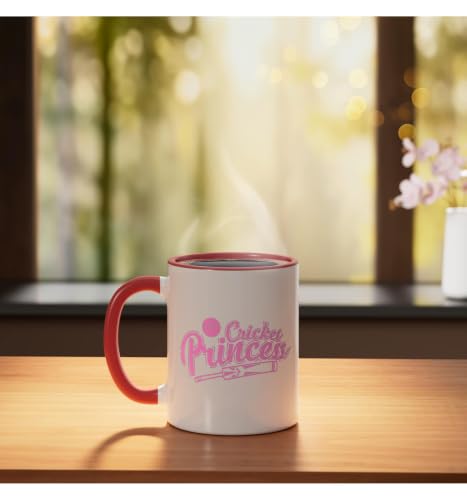 Cricket Princess Ball Sport Hobby Team Ceramic Mug, Red/White, 11oz - color: Red/White, size: 11 Ounces