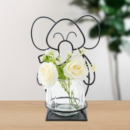 Desktop Glass Planter Hydroponics Vase, Planter Round Vase with Holder for Home Decoration, Modern Creative rabbit Plant Terrarium Stand, Scindapsus Container | Planter Round Vase with Holder for Home Decoration, Modern Creative Terrarium Stand, Great for