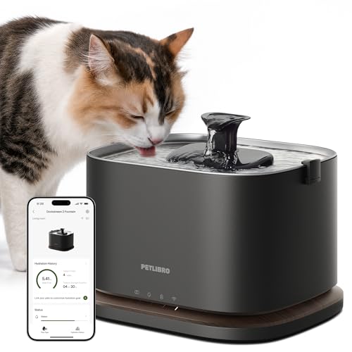 PETLIBRO Cat Water Fountain Stainless Steel Tray, Cordless Cat Fountain Battery Operated, 3L/101oz Pet Water Fountain App Monitoring, Quiet Cat fountains for drinking, Easy Clean 5G WiFi Cat Dispenser - color: Black, size: Fountain