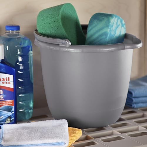 10 Quart Classic Spout Pail, 11.25×10×11.75 Inch Durable Plastic Bucket with Pour Spout & Carry Handle for Garage Basement Bathroom